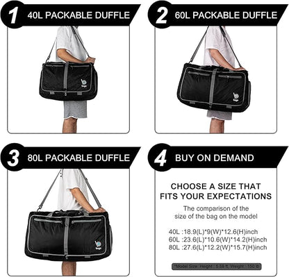 Bago Foldable Duffel Bags for Traveling Women & Men - 60L Medium Packable Duffle Bag for Travel