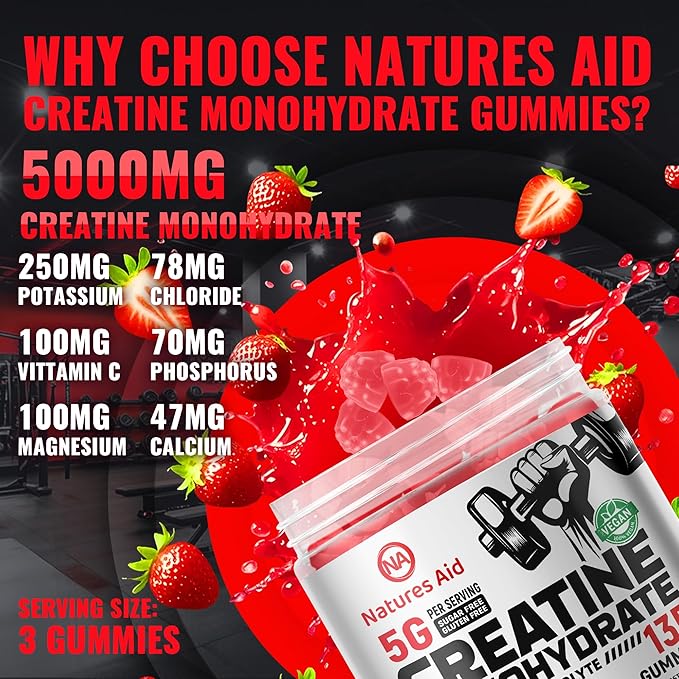 Creatine Monohydrate Gummies (5g) – Pre-Workout Energy & Muscle Growth Support for Men & Women |
