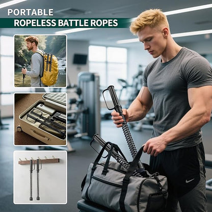 2PCS Ropeless Battle Rope – Portable Workout Ropes for Home Gym with Non-Slip Gloves, Low-Impact