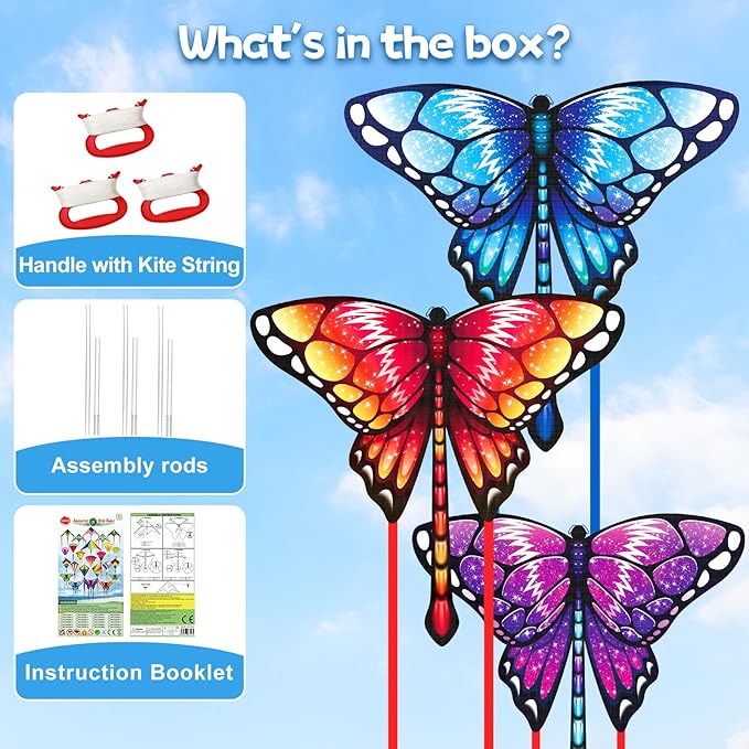 Easy to Fly Kites for Kids Ages 4-8 8-12 & Adults, Beach Flying Toys Butterfly Kite with Handle and