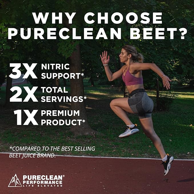 PureClean Beet Premium Beet Juice Powder - 100% Organic Nitric Oxide Support for Clinically-Proven