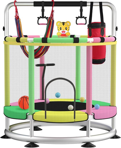 Trampoline for Kids, Adjustable Baby Toddler Trampoline with Basketball Hoop, Round Bottom Indoor