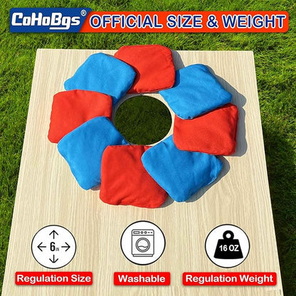 CoHoBgs Corn Hole Bags Set 8, Professional Cornhole Bags Dual-Sided Slick & Stick Resin Filled