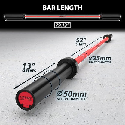Synergee Games 15kg and 20kg Colored Ceramic Coated Barbells. Rated 1500lbs for Weightlifting and