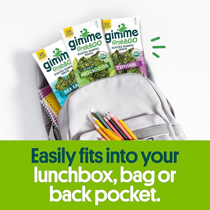 Gimme Seaweed Grab & Go Organic Premium Roasted Seaweed Snacks, Sea Salt & Avocado Oil, 5 Count