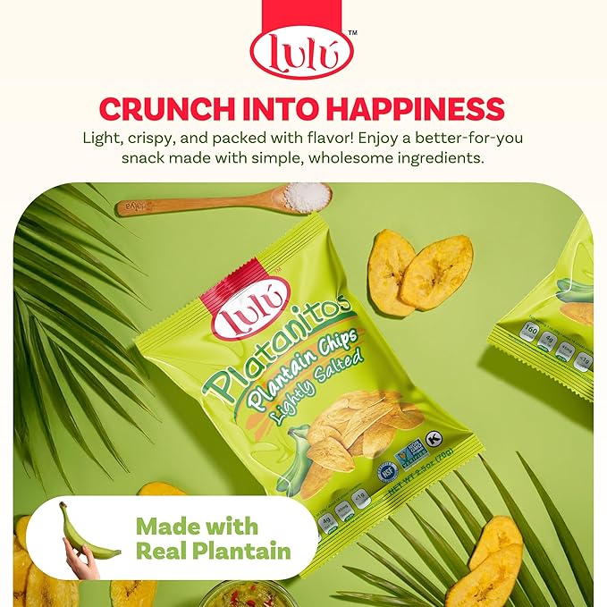 LULU Plantain Chips - Lightly Salted, 30 Individual Bags (2.5 Oz Each) - Crunchy, Delicious