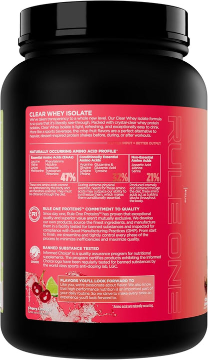 Rule 1 Clear Whey Isolate - 20g All-whey Isolate Protein, Over 9g EAAs, 300mg of Electrolyte