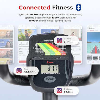 Sunny Health & Fitness Smart Upright Elliptical w/Pulse Sensor Built-in, Indoor Full-Body