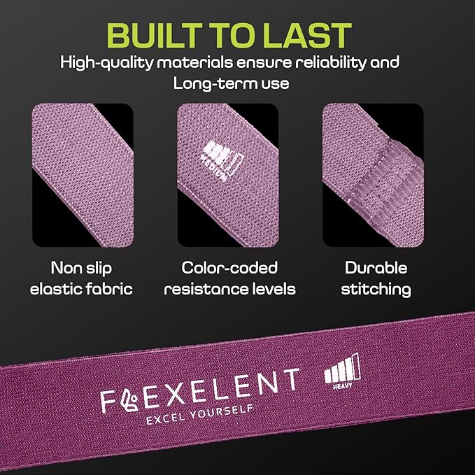 Fabric Resistance Bands for Working Out with 5 Strength Levels - Extra Light to Extra Heavy, Thick