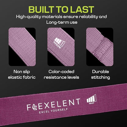 Fabric Resistance Bands for Working Out with 5 Strength Levels - Extra Light to Extra Heavy, Thick