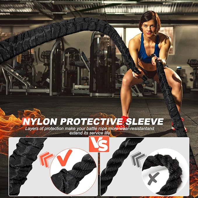 Battle Ropes for Home Gym, Exercise Rope 1.26/1.5inch, 30 40FT Heavy Battle Rope Weighted Battle
