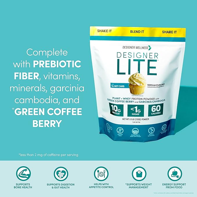 Designer Wellness, Designer Lite, Low Calorie Natural Protein, Prebiotic Fiber, Key Vitamins &