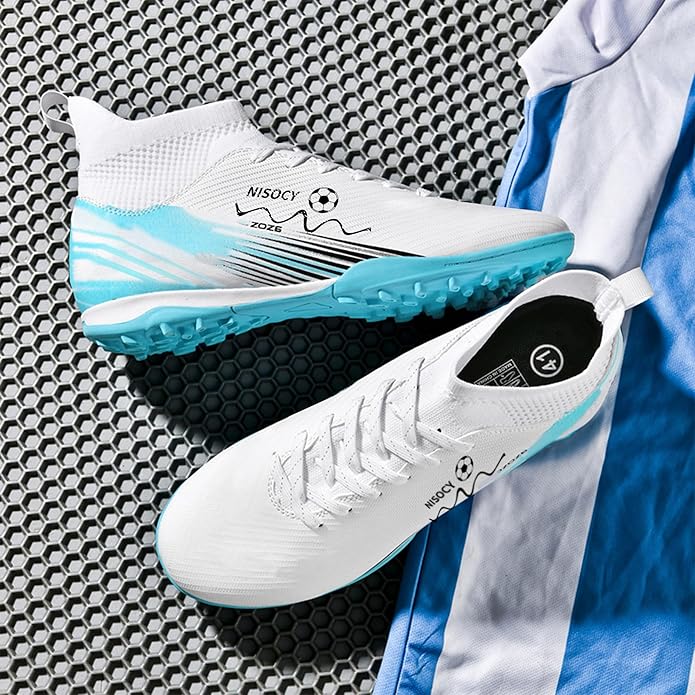 NISOCY Soccer Shoes for Mens Womens Professional Cleats High-Top Athletic Turf Football Shoe