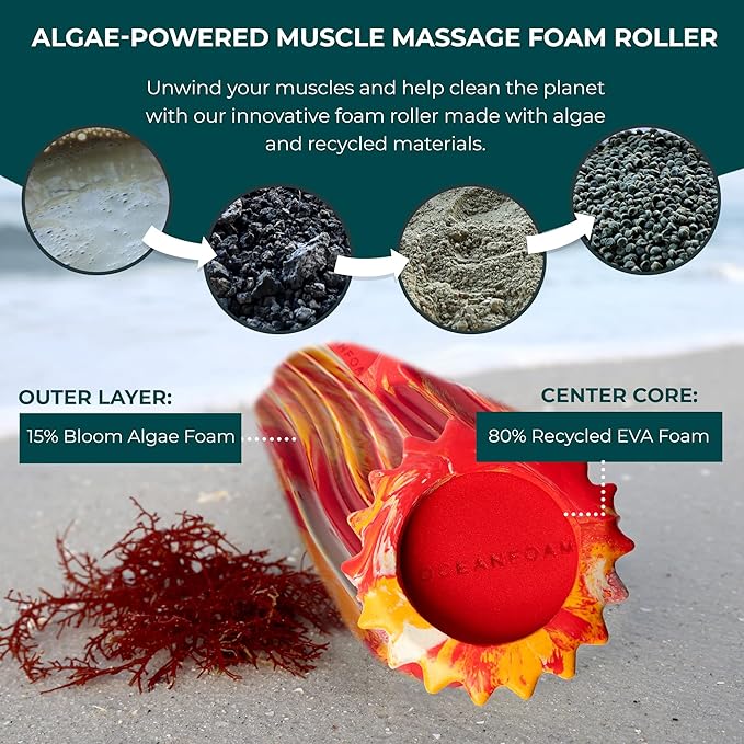 Oceanfoam Ripple Travel Foam Roller (11" x 3.35") Firm Mini Foam Roller for Physical Therapy, Deep