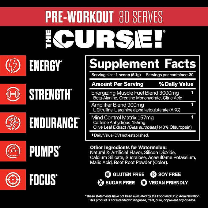 JNX SPORTS The Curse! Pre Workout Powder for Men & Women, Caffeine, Beta-Alanine, Creatine