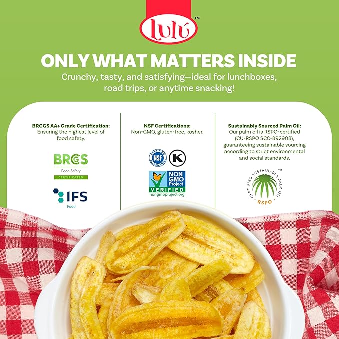 LULU Plantain Chips - Lightly Salted, 30 Individual Bags (2.5 Oz Each) - Crunchy, Delicious