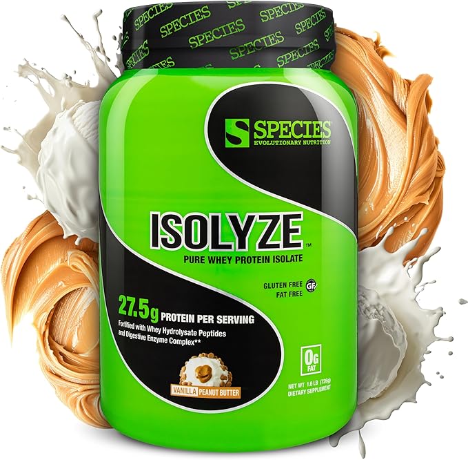 Species Nutrition Isolyze Whey Protein Powder, 100% Whey Isolate for Muscle Building, 27.5g Protein