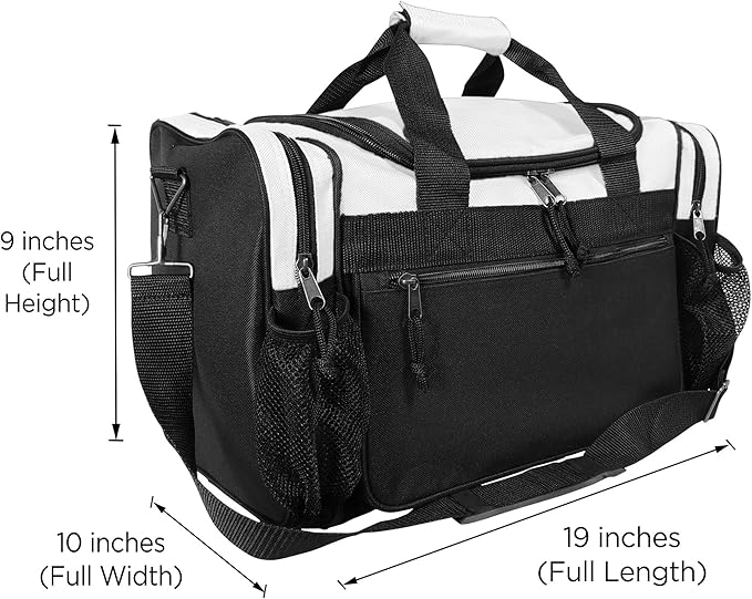 DALIX 17" Duffle Bag Dual Front Mesh Pockets (Black Gold Gray Dark Green Navy Blue Maroon Royal