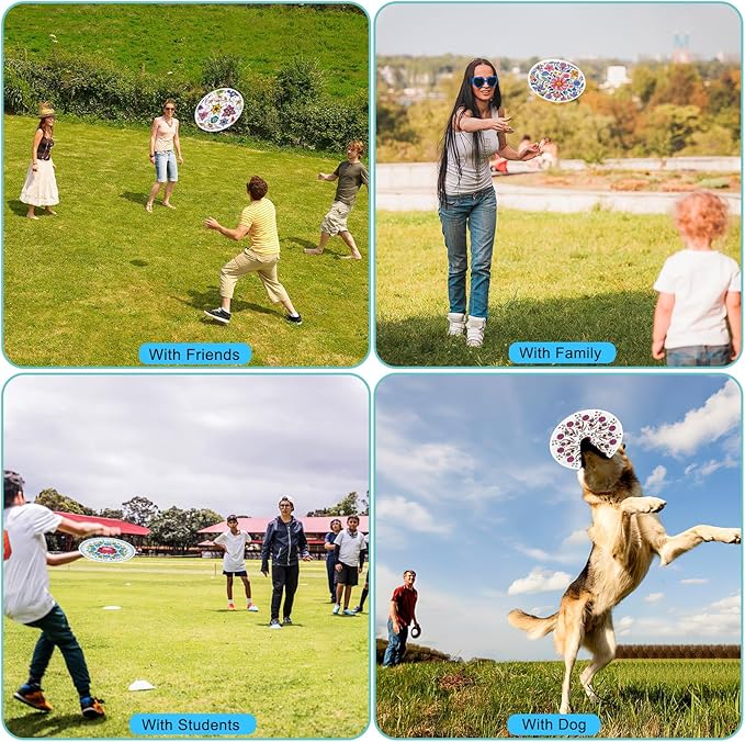 Mototo 30 Pieces Foldable Flying Disc Fans with Bag Folding Pocket Toy Set DIY Creative Gift
