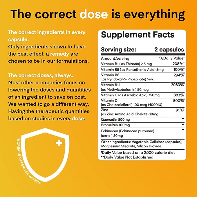 A Dose of Immunity Quercetin with Vitamin C and Zinc, Vitamin D, 500mg Quercetin Bromelain with