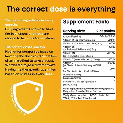 A Dose of Immunity Quercetin with Vitamin C and Zinc, Vitamin D, 500mg Quercetin Bromelain with