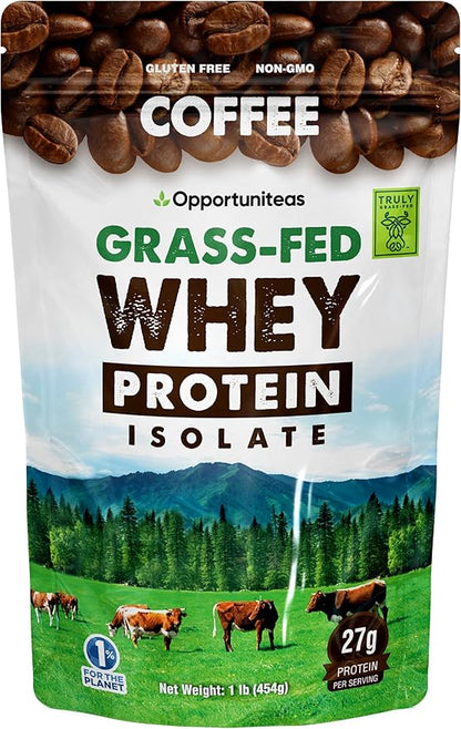 Opportuniteas Coffee Whey Protein Powder - Low Carb & Keto Friendly - Grass Fed Whey Isolate +