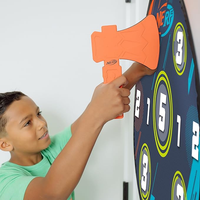 NERF Lumberjack Toss Axe Throw - Back-of-Door Axe Tossing Target with 2 Foam Axes - Great for Game