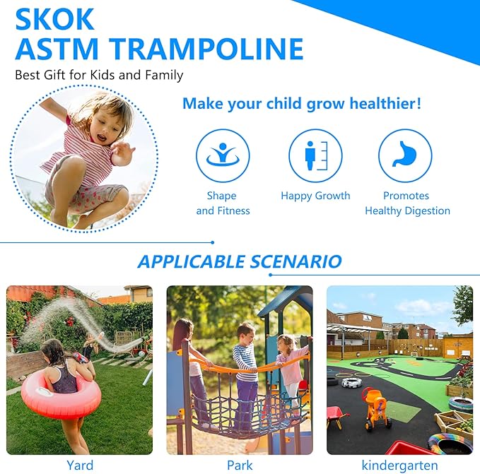 SKOK Trampoline 8FT 10FT 12FT 14FT 15FT Trampolines with Enclosure Net, 400LBS Outdoor Trampolines