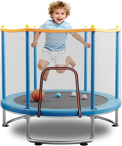 Kids Trampoline with Safety Net – 440lbs Capacity, Upgraded Rust-Proof Ring Legs, Adjustable