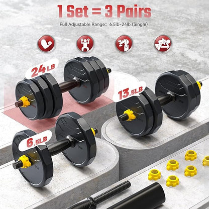 FEIERDUN Adjustable Dumbbells, 40/48/68/88lbs Free Weight Set with 4 Modes, Used as Barbell