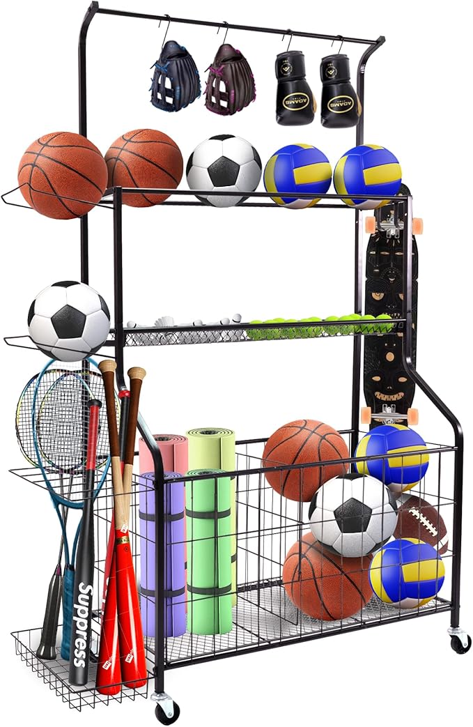 Sport euipment Storage, Garage Sports Equipment Organizer, Ball Storage Rack for Sport Gear