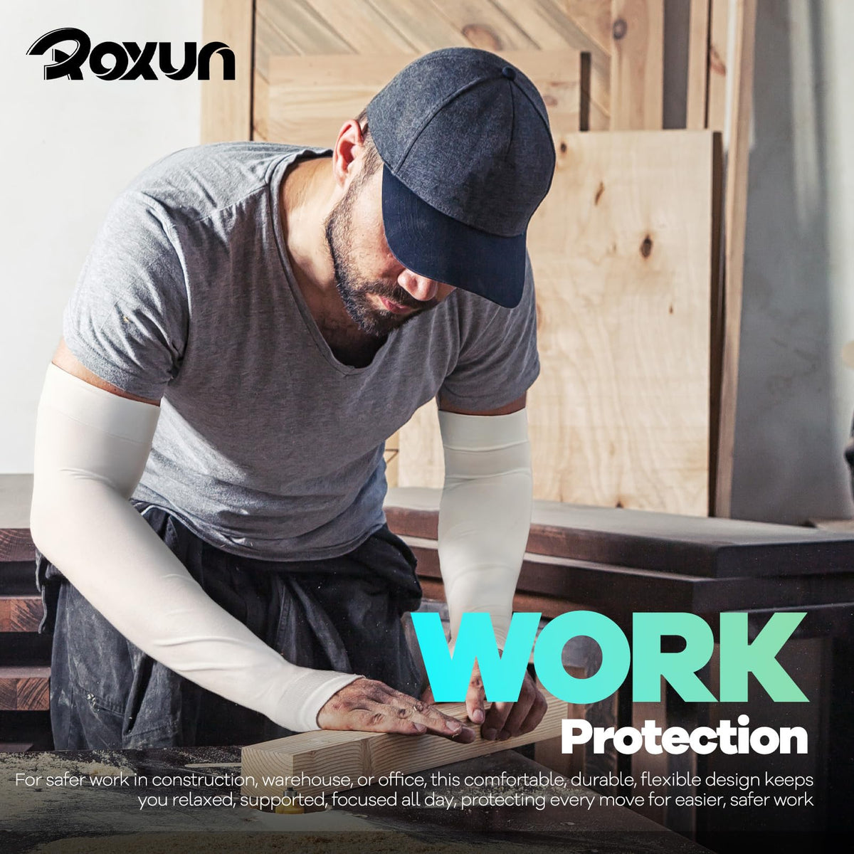 ROXUN Arm Sleeves with Thumb Hole, Cooling UV Sun Protection for Men/Women
