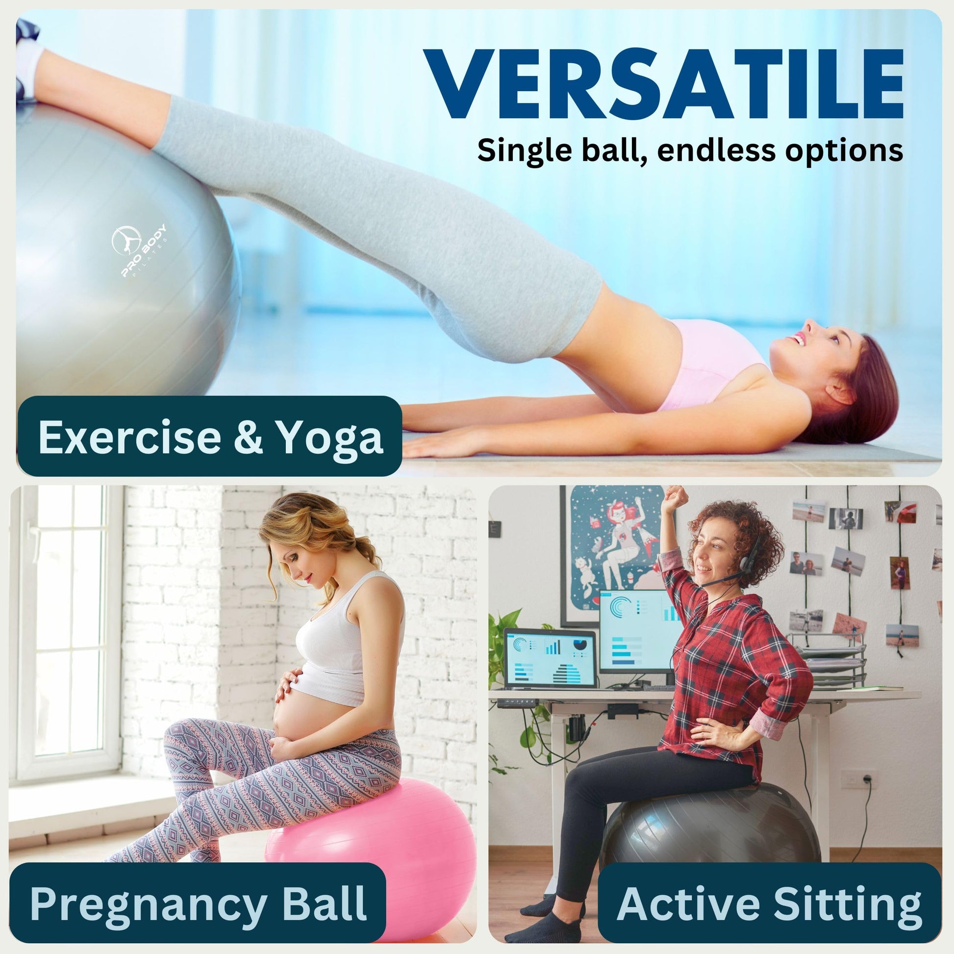 ProBody Pilates Yoga Ball - Gym Grade Exercise Ball (Blue, 65cm)