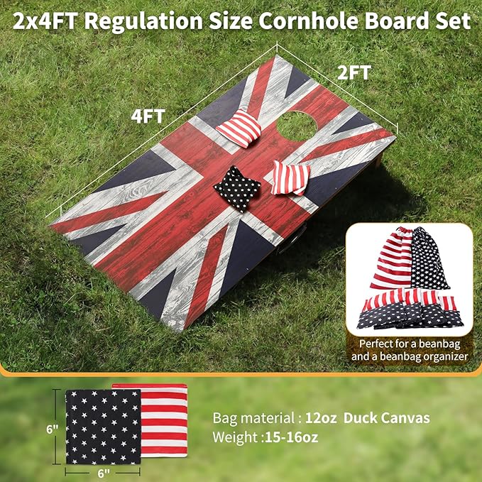 Cornhole Set, Corn Holes Outdoor Game, Regulation 2X4 Cornhole Boards, Portable Cornhole Set
