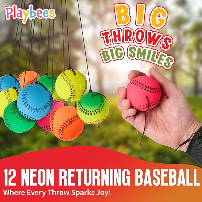 Wrist Baseballs Neon Reactive - 12 Pack - Practice Sports Balls for Fun Outdoor Activity for Kids