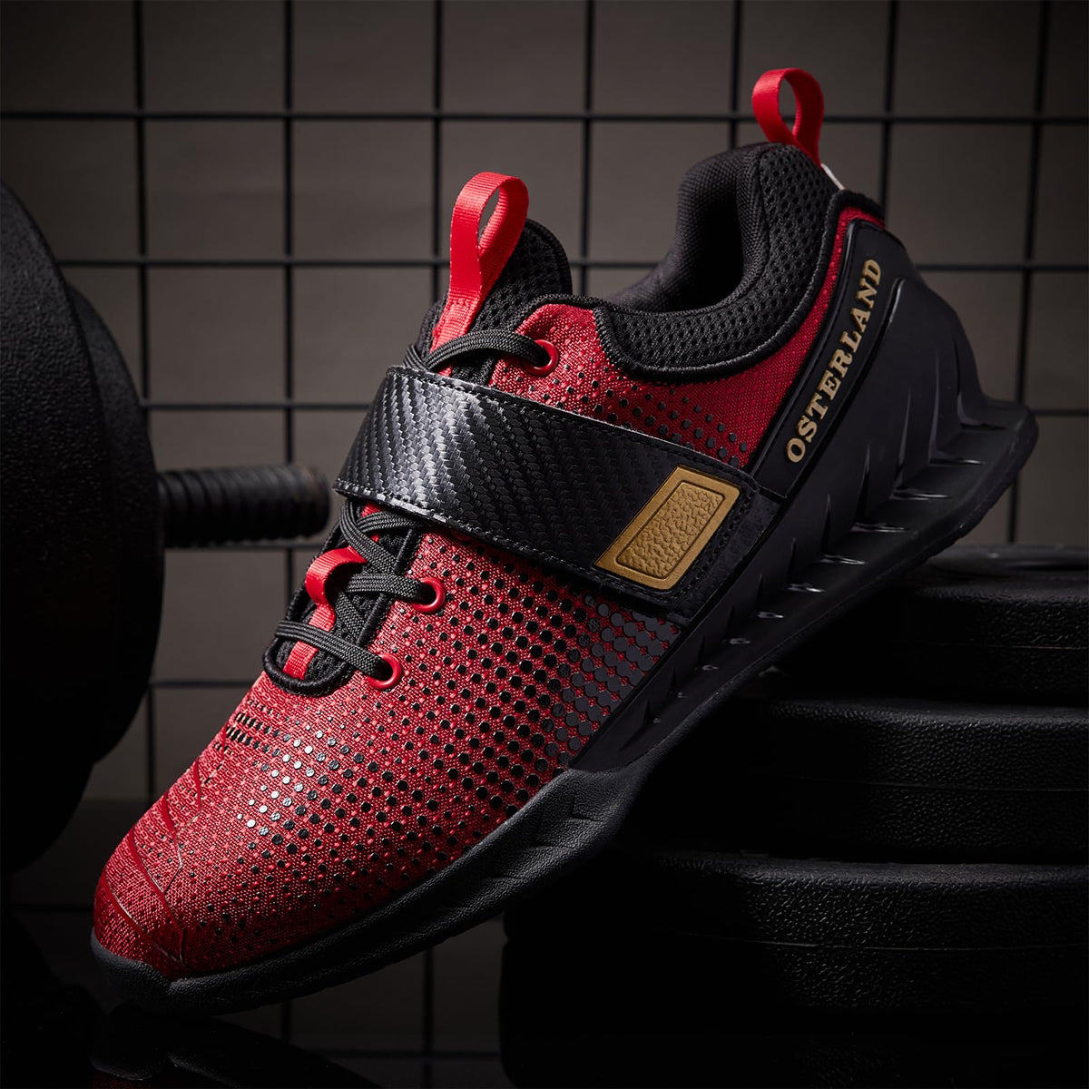 Osterland Weightlifting Shoes for Men Women,1.4 Inch Squat Shoes Black/Red