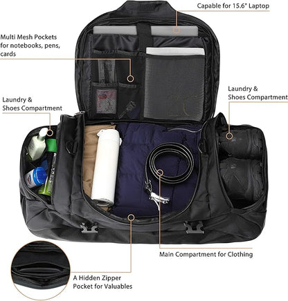 Ubon Large Duffel Bag Weekender Bags with Shoe Compartments 4-Way Sports Gym Backpack with Padded