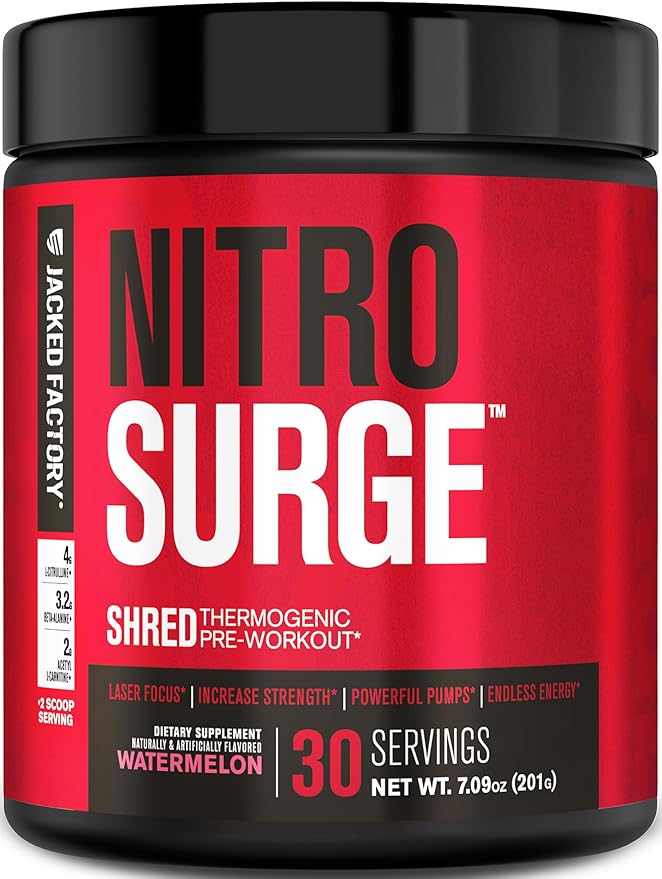 Jacked Factory NITROSURGE Shred Pre Workout Supplement - Energy Booster, Instant Strength Gains