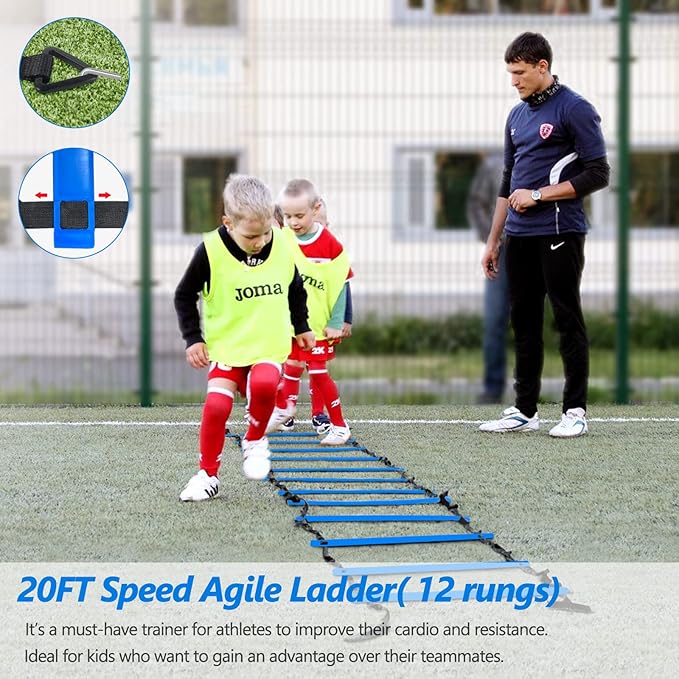 Agility Training Equipment, Football Training Equipment Includes 20FT Agility Ladder,4 Adjustable