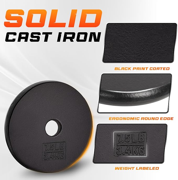 Yes4All Standard 1" Cast Iron Weight Plate - Ideal for Strength Training - Multiple Weight: 5LB to