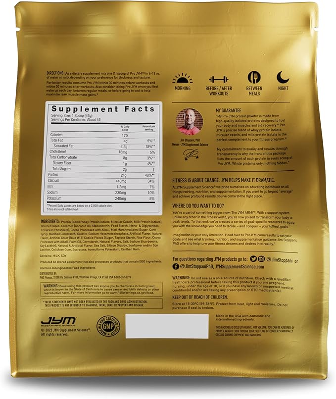 Pro JYM Rocky Road Protein Powder - Whey Protein Isolates, Casein, & Milk Protein, Lean Muscle