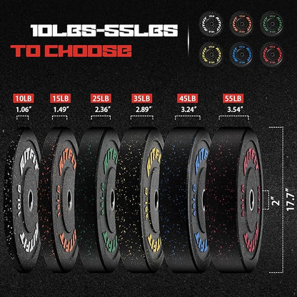 RitFit Bumper Plates, Colored Fleck-Rubber Weight Plates with Steel Insert, 2-inch Olympic Weight