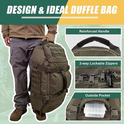 55L Large Travel Gym Duffle Bag Military Tactical Backpack, Army Pack 3 Day Bug Out Bag Rucksack