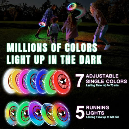 LED Flying Disc with Millions of Colors, 42 LEDs, 175g, 12 Lighting Modes, Rechargeable &