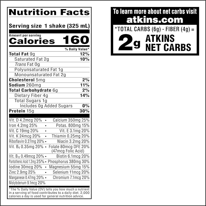 Atkins Dark Chocolate Royale Protein Shake, High Protein Shakes, Low Glycemic, Low Carb and Low