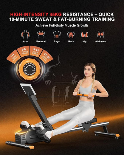 Magnetic Rowing Machines for Home, Rower Machine with 16 Levels Powerful Silent Magnetic