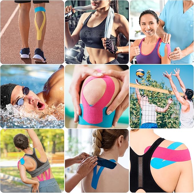 Kinesiology Tape 6 Rolls, Waterproof Kinetic Tape Muscle Tape for Injured Muscle Recovery & Joints