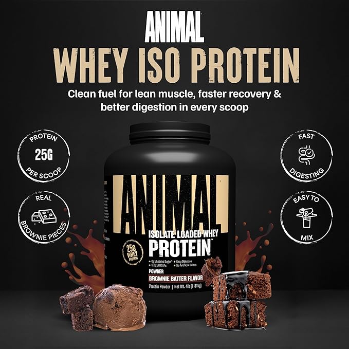 Animal Whey Isolate Protein Powder - Loaded for Pre & Post Workout Muscle Builder and Recovery with