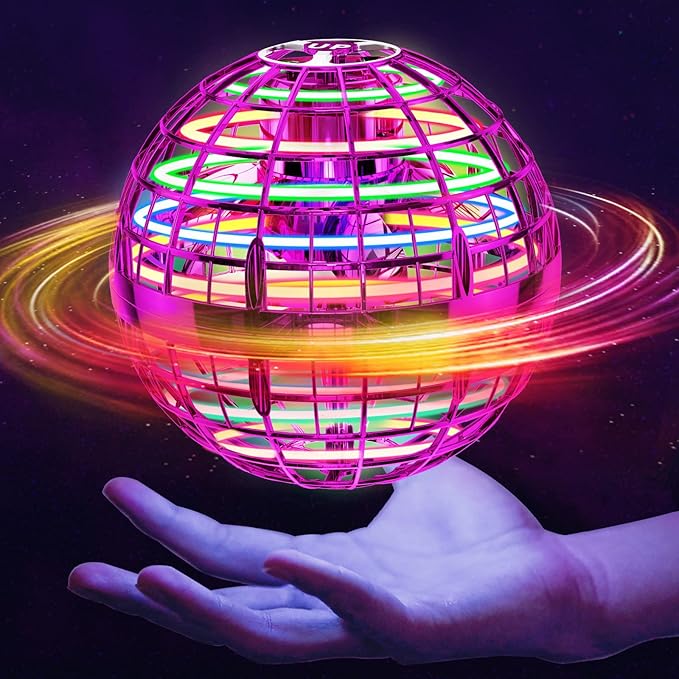 Flying Orb Ball (Pink, 2025 Upgraded) with Dazzling Lights, Magic Hover Spinner, Boomerang Drone