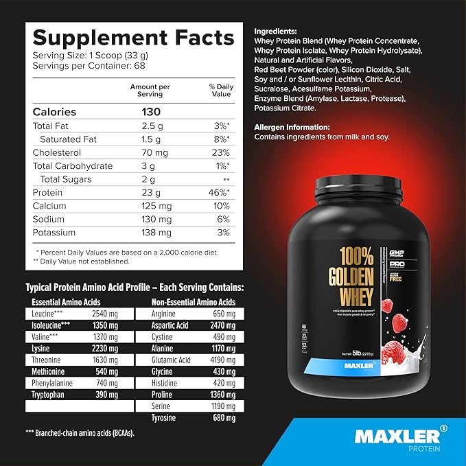 Maxler 100% Golden Whey Protein - 23g of Premium Whey Protein Powder per Serving - Pre, Post &